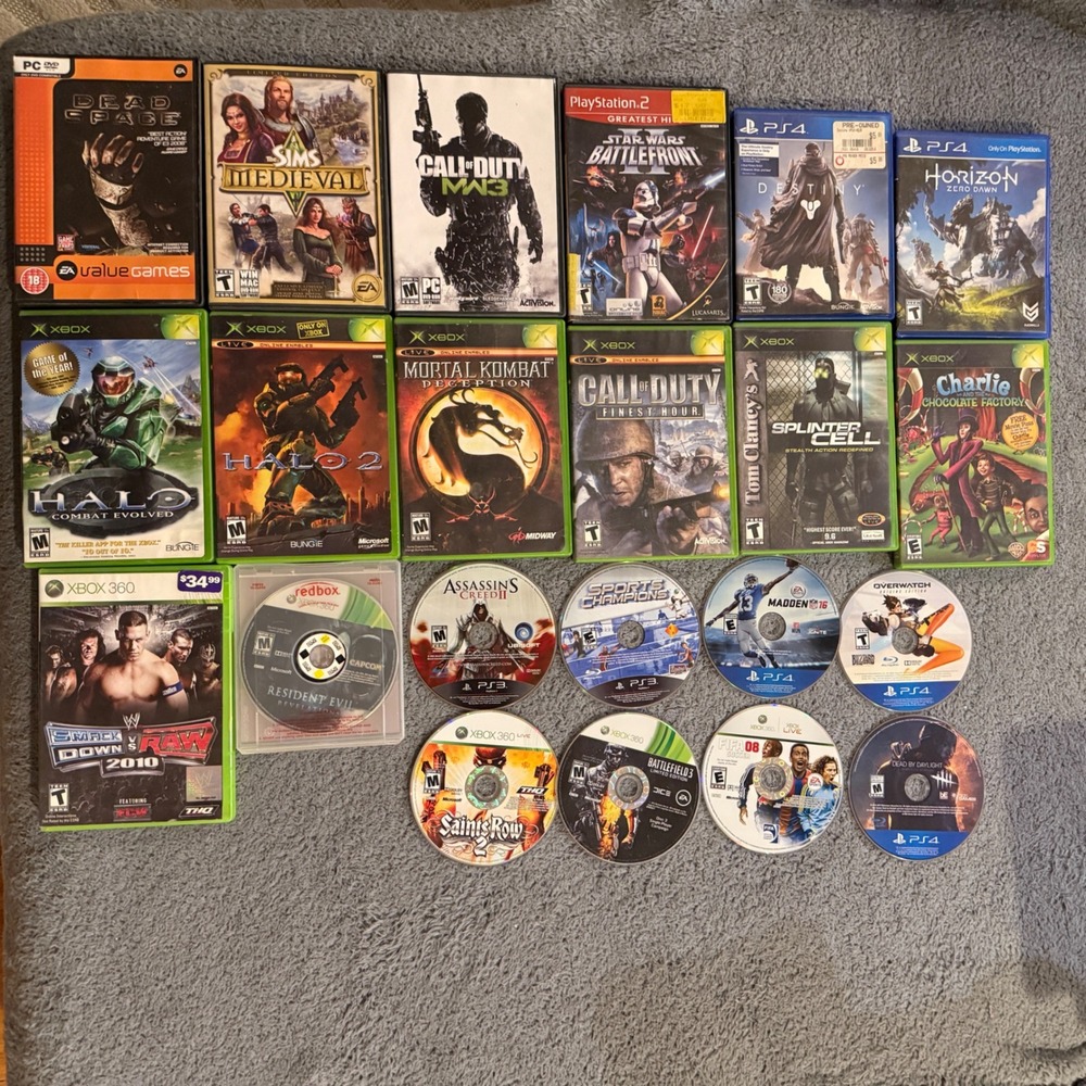 Video Game Lot PS4 PS3 Xbox 360 Original Xbox PC + FREE Blu-Ray DVDs